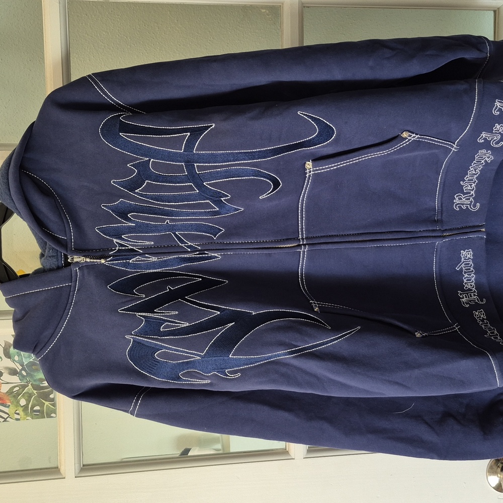 Rare Revenge Contrast Stitch Embroidered Zip Jacket